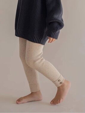 Children's Ribbed Knit Leggings in Light Brown